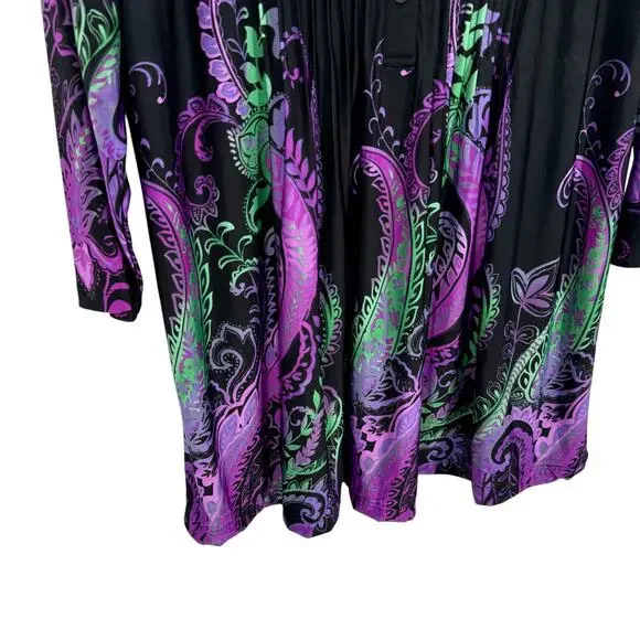NEW NWOT Serengeti Fashions Large Black Purple Wearable Art Blouse Shirt Top - Picture 4 of 7